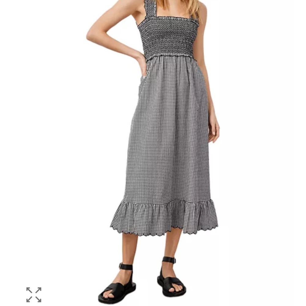 Rails Black-and-White Gingham Midi Dress with Smocked Bodice